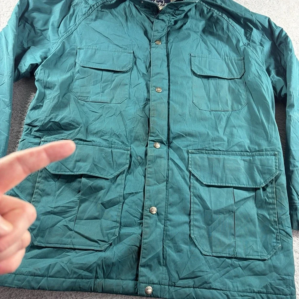 VINTAGE Woolrich Field Coat Jacket Mens Large Green Flannel Lined Pockets Chore‎